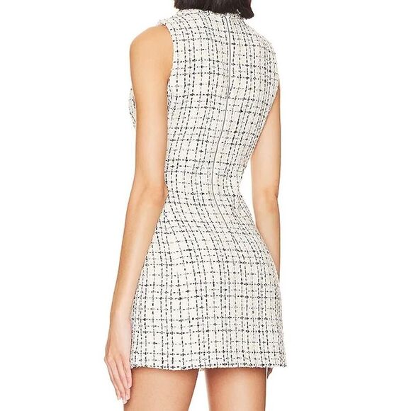 Alice + Olivia Jordy Double Breast Tweed Tuxedo Dress White Black Gold 6 - Picture 5 of 7